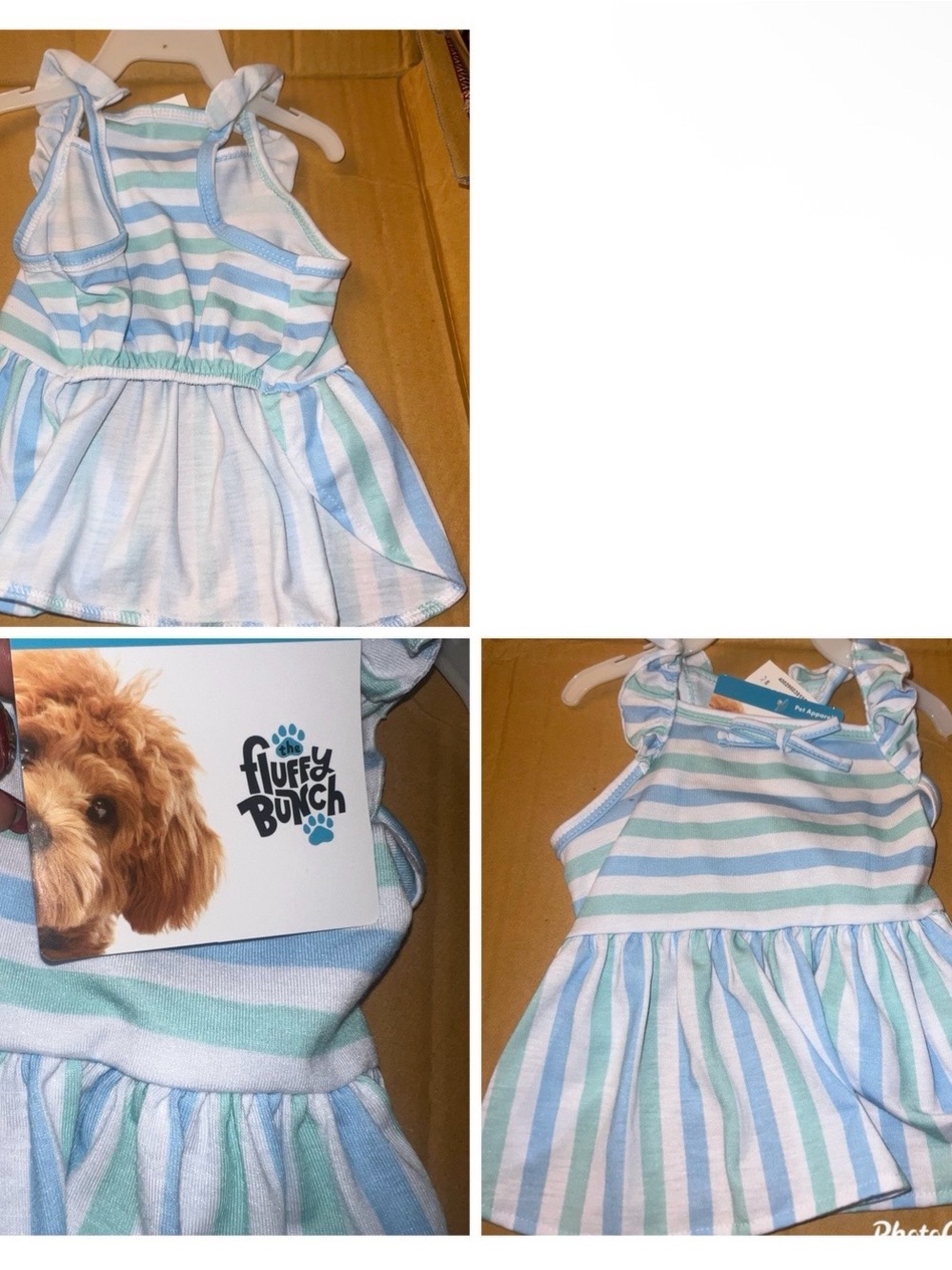 Dog Dress Size Small The Fluffy Bunch Striped Pet Dress in Mint & Light Blue